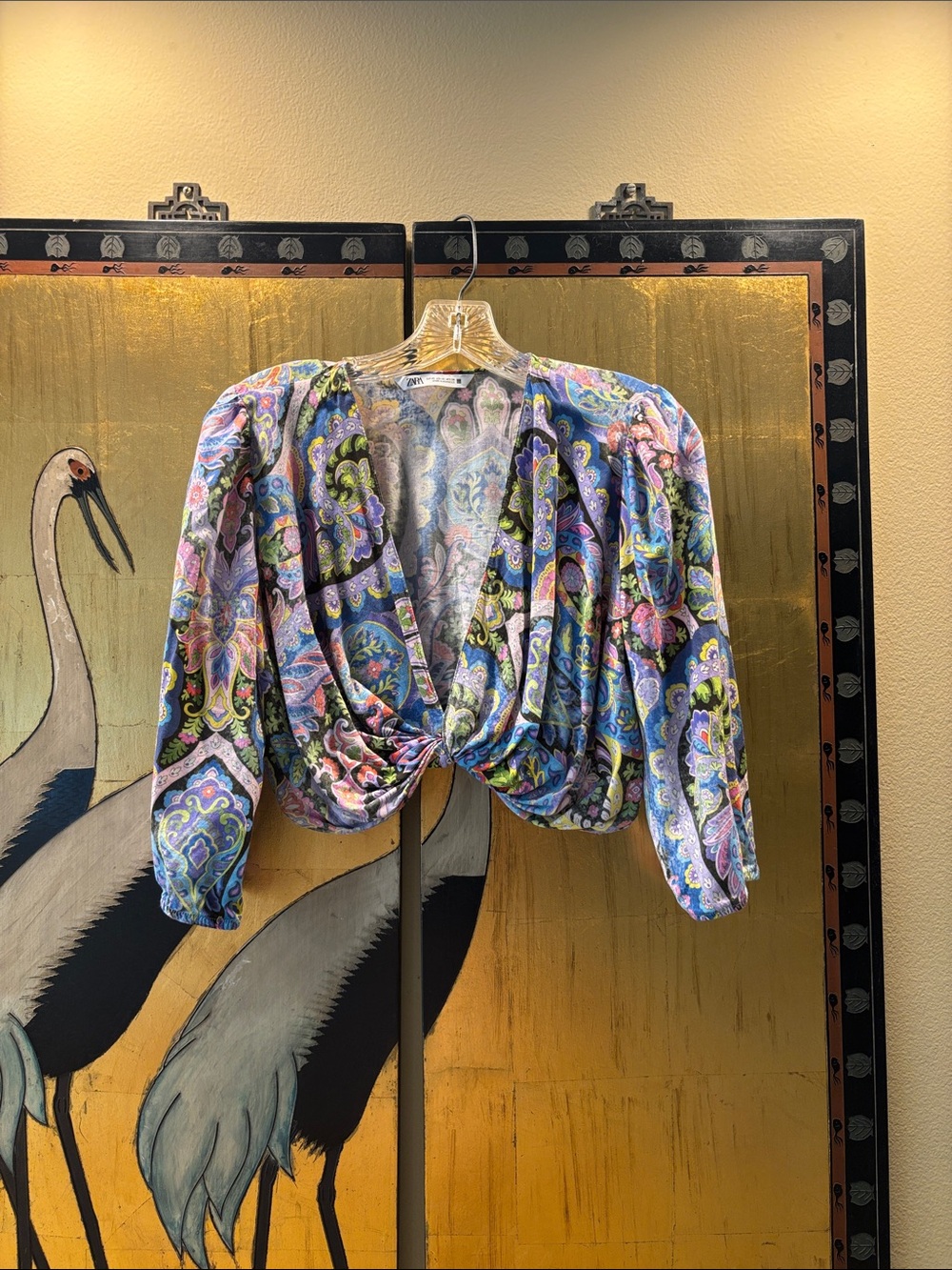 Zara Paisley Twist-Front Blouse - Blue, Green, Pink